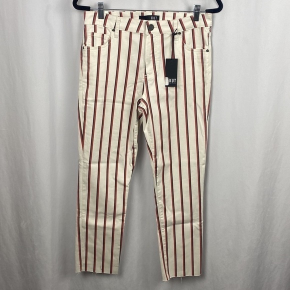 Kut from the Kloth Reese High Rise Ankle Straight Raw Hem Ivory/Right - Size 2 - Picture 5 of 14